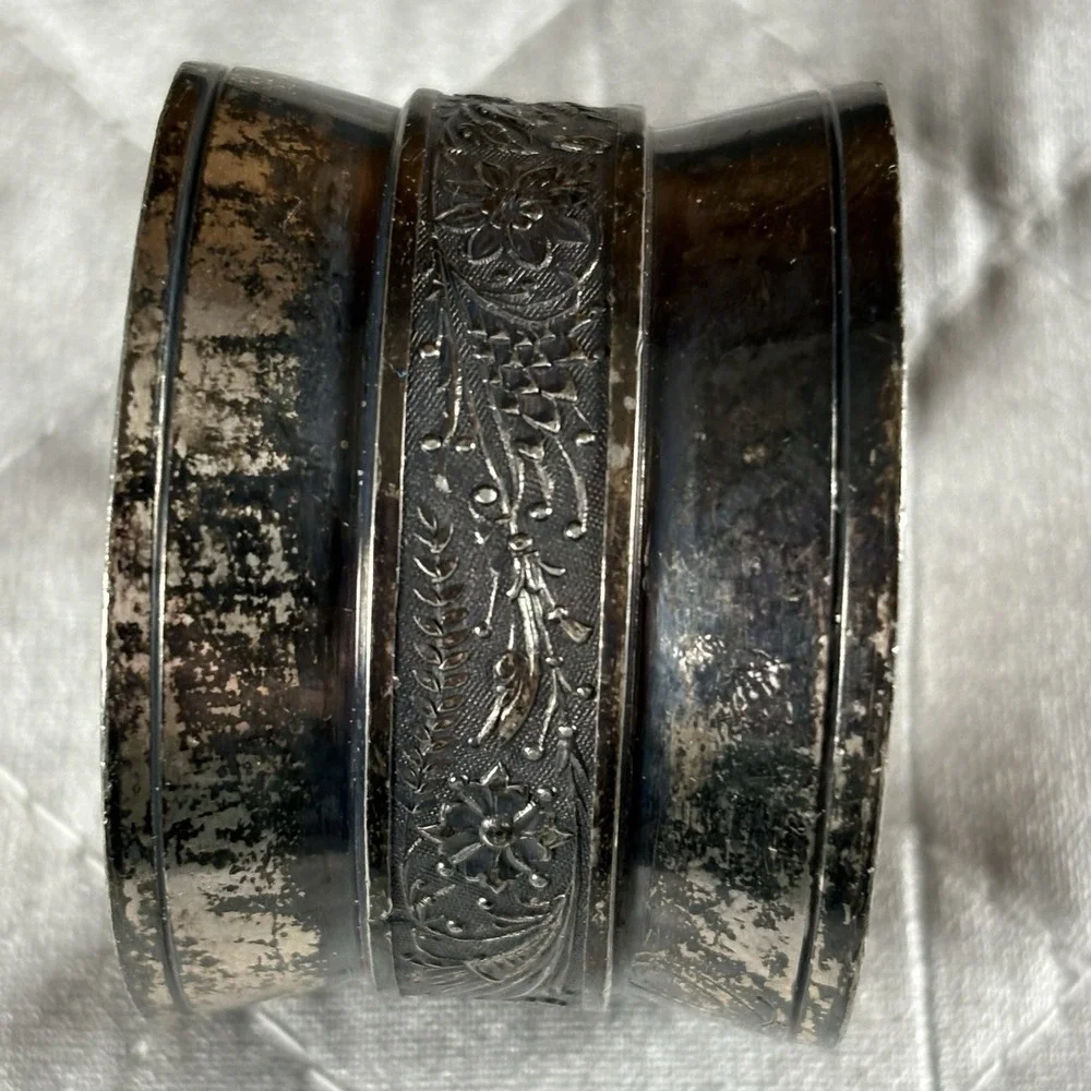 Antique Victorian Silverplate Floral Monogram Napkin Ring Estate 1880s Ornate‎